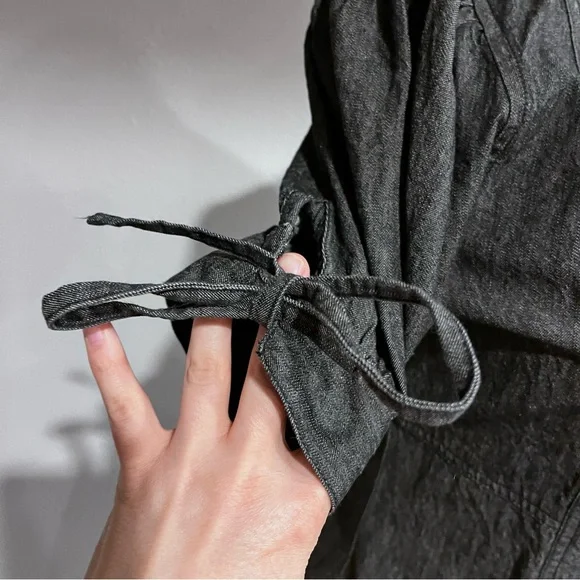 Button down short sleeve denim light charcoal color dress - Picture 8 of 14